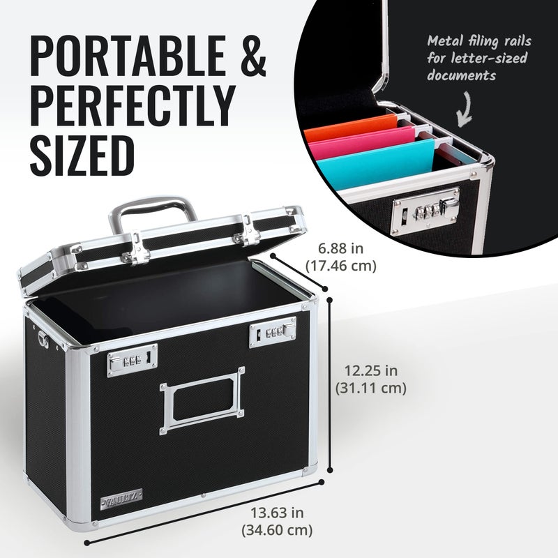 Vaultz File Organizer Storage Box - 14 x 7 x 12.19 Inch Letter Size, Portable Locking Storage Totes with Dual Combination Locks for Filing Office Documents - Black - Image 4